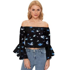 Sparkle Butterfly Off Shoulder Flutter Bell Sleeve Top