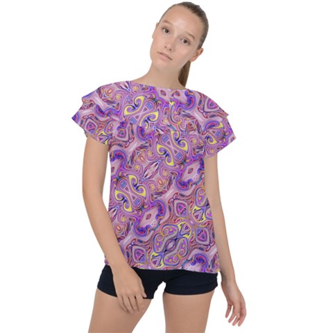 Liquid Art Pouring Abstract Seamless Pattern Tiger Eyes Ruffle Collar Chiffon Blouse by artico