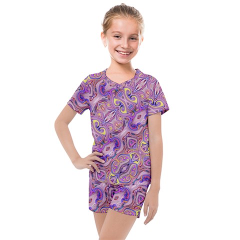 Liquid Art Pouring Abstract Seamless Pattern Tiger Eyes Kids  Mesh Tee And Shorts Set by artico