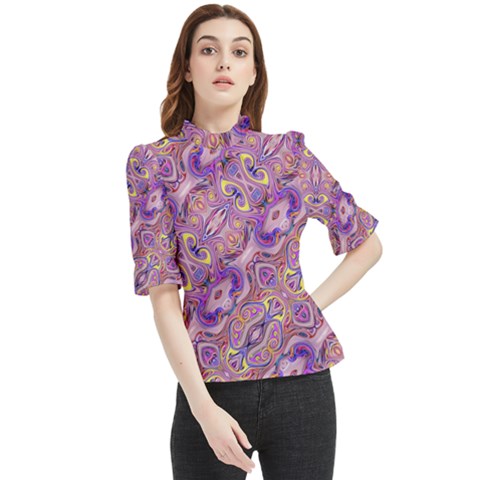 Liquid Art Pouring Abstract Seamless Pattern Tiger Eyes Frill Neck Blouse by artico