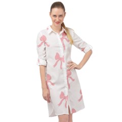 Pink Ribbons Pattern Long Sleeve Mini Shirt Dress by Littlebird
