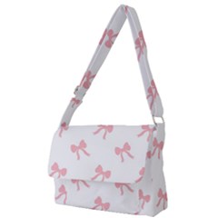 Pink Bow Pattern Full Print Messenger Bag (l) by Littlebird