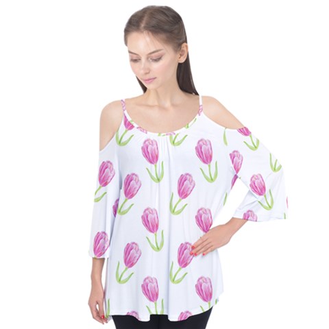 Tulips Watercolor Pattern Flutter Sleeve Tee  by Littlebird