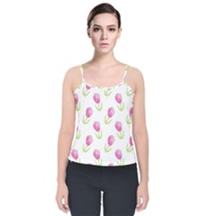 Tulips Watercolor Pattern Velvet Spaghetti Strap Top by Littlebird