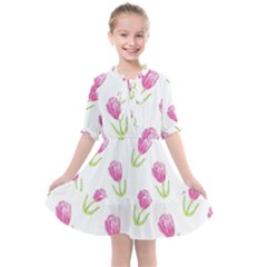 Tulips Watercolor Pattern Kids  All Frills Chiffon Dress by Littlebird