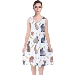 Cute Bunny V-neck Midi Sleeveless Dress 