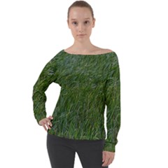 Green Carpet Off Shoulder Long Sleeve Velour Top by DimitriosArt