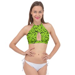 Abstract Pattern Geometric Backgrounds   Cross Front Halter Bikini Top by Eskimos