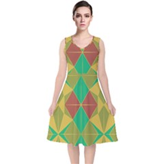 Abstract Pattern Geometric Backgrounds   V-neck Midi Sleeveless Dress  by Eskimos