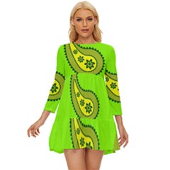 Floral Pattern Paisley Style Paisley Print  Doodle Background Long Sleeve Babydoll Dress by Eskimos