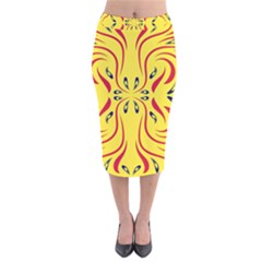 Floral Folk Damask Pattern  Velvet Midi Pencil Skirt