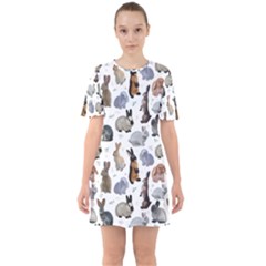 Funny Bunny Sixties Short Sleeve Mini Dress by SychEva