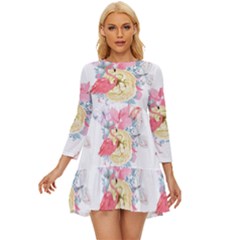 Flamingos Long Sleeve Babydoll Dress