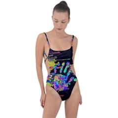 Crazy Multicolored Each Other Running Splashes Hand 1 Tie Strap One Piece Swimsuit by EDDArt