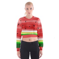 Painted Watermelon Pattern, Fruit Themed Apparel Cropped Sweatshirt by Casemiro