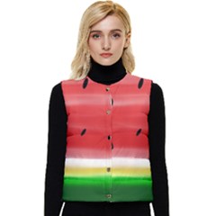 Painted Watermelon Pattern, Fruit Themed Apparel Women s Short Button Up Puffer Vest by Casemiro