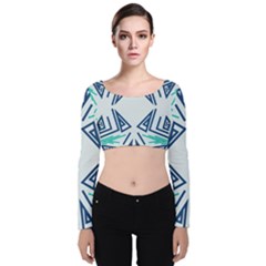 Abstract Pattern Geometric Backgrounds   Velvet Long Sleeve Crop Top by Eskimos