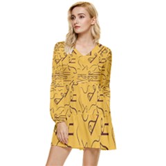 Abstract Pattern Geometric Backgrounds   Tiered Long Sleeve Mini Dress by Eskimos