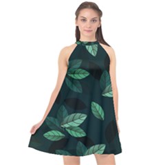 Foliage Halter Neckline Chiffon Dress 