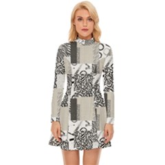 Abstract Pattern Long Sleeve Velour Longline Dress