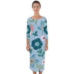 Flower Quarter Sleeve Midi Bodycon Dress by zappwaits