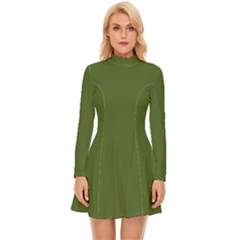 Dark Olive Green Long Sleeve Velour Longline Dress