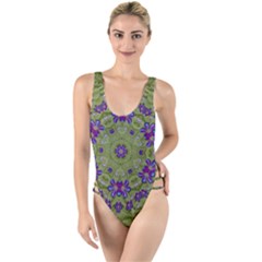 Retro And Tropical Paradise Artwork High Leg Strappy Swimsuit