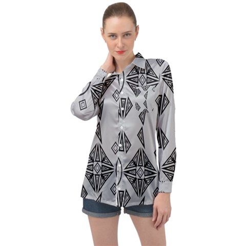 Abstract Pattern Geometric Backgrounds   Long Sleeve Satin Shirt by Eskimos