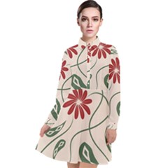  Folk Flowers Floral Art Print Flowers Abstract Art  Long Sleeve Chiffon Shirt Dress