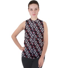 Linear Geometric Modern Pattern Mock Neck Chiffon Sleeveless Top by dflcprintsclothing