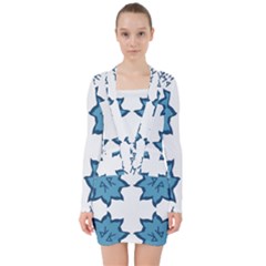 Abstract Pattern Geometric Backgrounds   V-neck Bodycon Long Sleeve Dress by Eskimos