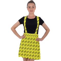 Fern Pattern 2 Yellow Velvet Suspender Skater Skirt by violetheavensky