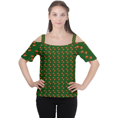 Kawaii Pumpkin Patt Green Cutout Shoulder Tee by violetheavensky