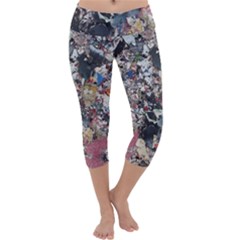 Multicolored Debris Texture Print Capri Yoga Leggings by dflcprintsclothing