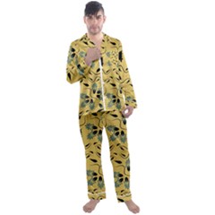 Folk Flowers Print Floral Pattern Ethnic Art Men s Long Sleeve Satin Pajamas Set by Eskimos