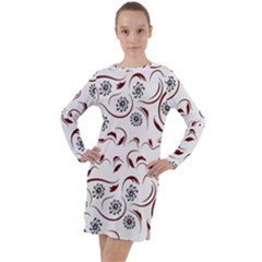 Folk Flowers Print Floral Pattern Ethnic Art Long Sleeve Hoodie Dress by Eskimos