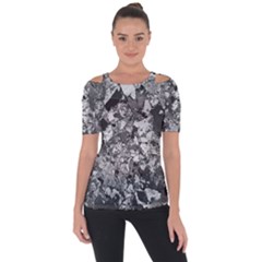 Black And White Debris Texture Print Shoulder Cut Out Short Sleeve Top by dflcprintsclothing