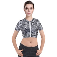 Black And White Debris Texture Print Short Sleeve Cropped Jacket by dflcprintsclothing