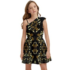 Folk Flowers Print Floral Pattern Ethnic Art Kids  One Shoulder Party Dress