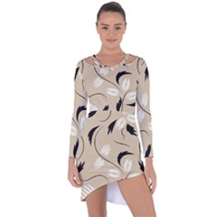 Folk Flowers Print Floral Pattern Ethnic Art Asymmetric Cut-out Shift Dress by Eskimos