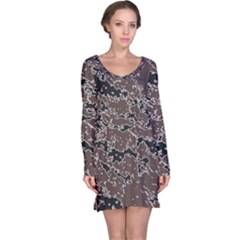 Brown And Black Abstract Vivid Texture Long Sleeve Nightdress