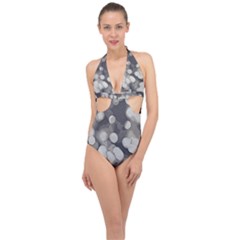 Gray Circles Of Light Halter Front Plunge Swimsuit by DimitriosArt