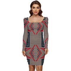 Abstract Pattern Geometric Backgrounds   Women Long Sleeve Ruched Stretch Jersey Dress by Eskimos