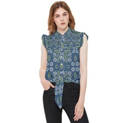 Folk Flowers Print Floral Pattern Ethnic Art Frill Detail Shirt