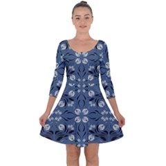 Folk Flowers Print Floral Pattern Ethnic Art Quarter Sleeve Skater Dress by Eskimos