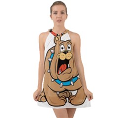 Bulldog-cartoon-illustration-11650862 Halter Tie Back Chiffon Dress by jellybeansanddinosaurs