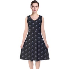 Animal Eyes Close Up Motif Pattern V-neck Midi Sleeveless Dress 