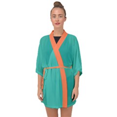 Half Sleeve Chiffon Kimono In Cascade & Coral Rose