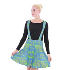 Floral Folk Damask Pattern Fantasy Flowers  Suspender Skater Skirt by Eskimos