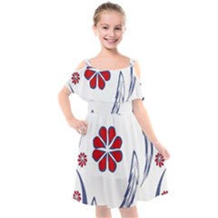 Folk Flowers Print Floral Pattern Ethnic Art Kids  Cut Out Shoulders Chiffon Dress by Eskimos